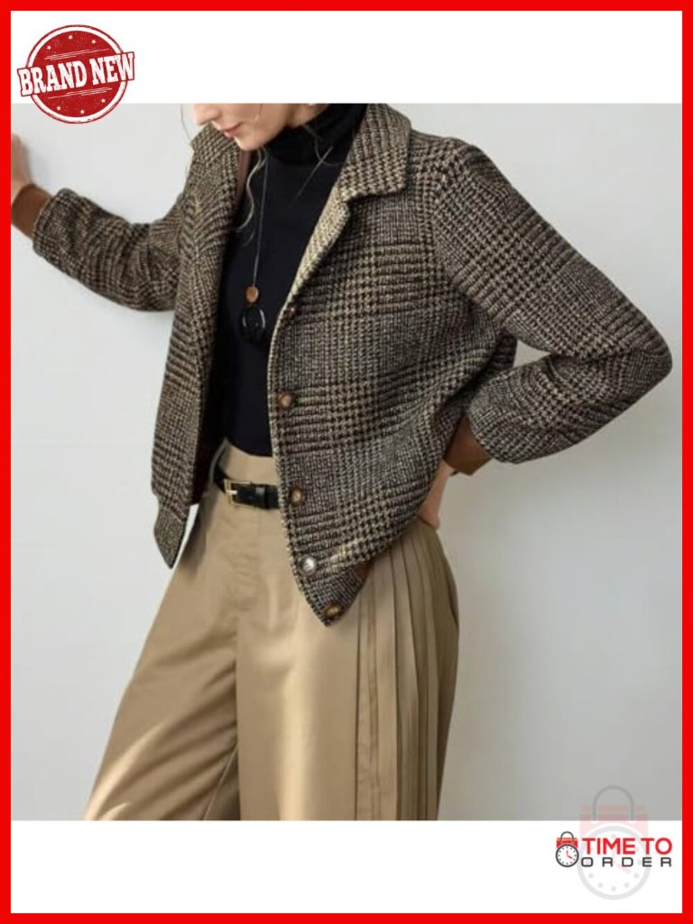 Vintage Wool Plaid Cropped Bomber Jacket Coat Button Front - Picture 2 of 5